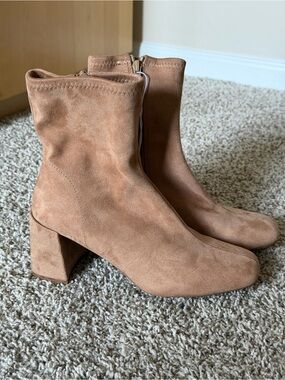 a new day Tan Suede Mid-Block Heel Ankle Boots